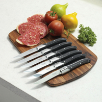 Laguiole Lot de 6 couteaux à steak tranchants en acier inoxydable avec manche en bois de pakka pour couper présenté dans une boîte cadeau en MDF