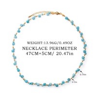 Collier ras du cou délicat en pierres naturelles de turquoise bleue, perles irrégulières carrées, pour femme