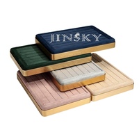 Jinsky luxe bois anneau collier métal organisateur velours affichage vitrine empilable ensemble de rangement en cuir exposition bijoux plateau