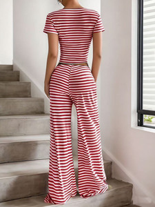 Completo da <span class=keywords><strong>donna</strong></span> a righe a costine 2026, top corto con scollo quadrato e pantaloni a gamba larga, set 2 pezzi, <span class=keywords><strong>abbigliamento</strong></span> <span class=keywords><strong>donna</strong></span> Y2K <span class=keywords><strong>vintage</strong></span> per il tempo libero - Product Image 4