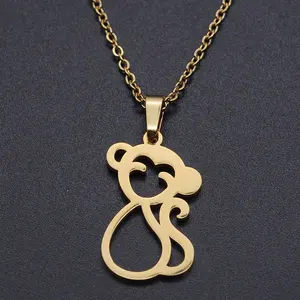 18k altın kaplama paslanmaz çelik basit minimalist DIY karikatür sevimli hayvan hollow maymun desen charm kolye kolye takı