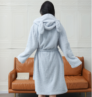 Peignoir de luxe en flanelle épaisse, doux et thermique, en polaire corail, long, avec capuche oreilles de lapin mignonnes, pour femme, automne-hiver
