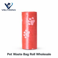 Sacs à déjections canines perforés en plastique, rouleaux de recharges pour distributeur, motif patte de chien, rouge corail rose