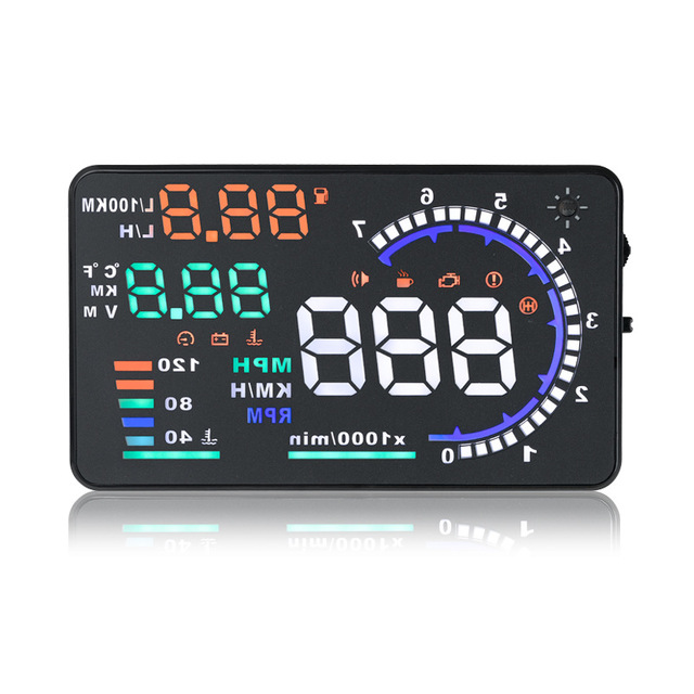 A8 High-Definition 5.5 Inch Portable Car Display Universal HUD Head-Up Speed Projector OBD LED/TFT Digital Screen Clock ABS+PC