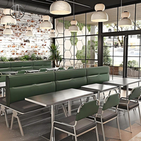 Tables de restaurant en acier inoxydable carrées en gros avec chaises, canapé, banc, stand pour cafés, salons de thé