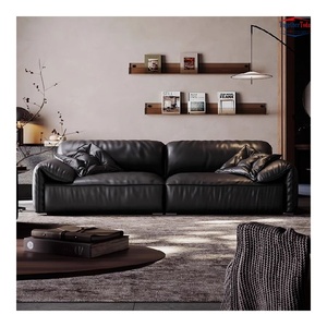 Sofá Seccional Negro Estilo Italiano, Diseño de Cojines Afelpados, Estructura de Madera Resistente, Estética Moderna y Minimalista para Espacios Habitables - Product Image 6
