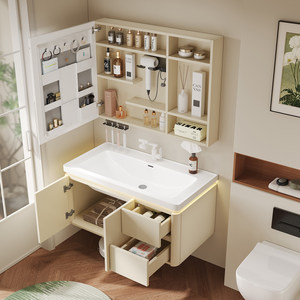 Nouvelle armoire de salle de bain intelligente en aluminium avec lavabo intégré en céramique, armoire suspendue - Product Image 4