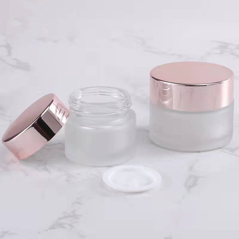 Frosted jar with rose gold lid