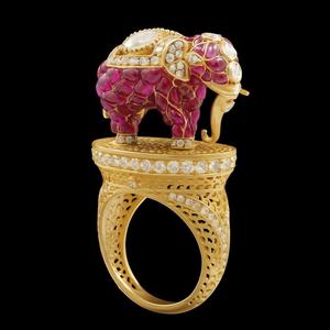 Luxury 14K Gold Ruby <b>Elephant</b> Statement Ring with Diamond Accents Designer Animal Cocktail Ring for Women Jewelry <b>Gift</b> - Product Image 3