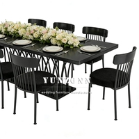 Tables de réception rectangulaires modernes en MDF avec plateau en acier inoxydable noir pour hôtels, banquets, mariages et événements en plein air