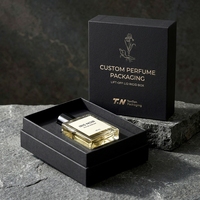 Boîte à parfum rigide noire de luxe sur mesure, deux pièces, avec couvercle amovible et insert ajusté, pour présentation d'emballages de parfums personnalisés