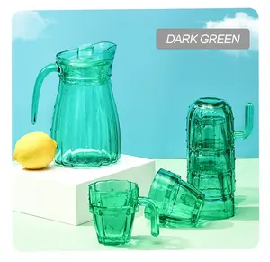 China Manufacture Cactus Design Customized Drinking Glassware Set Cheap Price 5pcs Water Juice Glass Tea Pot And Cup Set