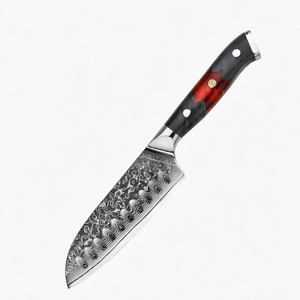 Couteau Santoku japonais en acier Damas VG10 10Cr15CoMoV, 5 pouces, pour droitier, manche en bois de frêne stabilisé composite - Product Image 1