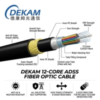 Câble à fibres optiques DEKAM 12 cœurs ADSS G652D avec gaine extérieure renforcée par PRF et anti-UV pour infrastructures de télécommunications extérieures