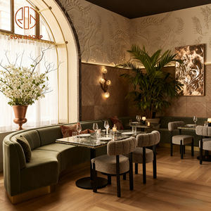 Muebles <span class=keywords><strong>de</strong></span> Restaurante Modernos para Cafetería, Mesa y Juego <span class=keywords><strong>de</strong></span> Sillas con Asientos en Forma <span class=keywords><strong>de</strong></span> U <span class=keywords><strong>de</strong></span> Tela <span class=keywords><strong>de</strong></span> Terciopelo y Piedra Sinterizada Cuadrada - Product Image 5