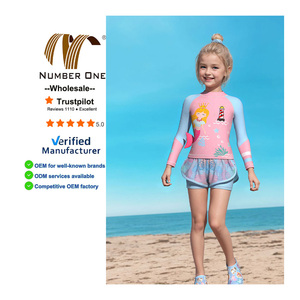 Meisjes Zeemeermin 2 Stuks Badpak Set Lange Mouw Split Badmode + Shorts Cartoon Prints 3-11 Jaar Strand Bikini Badpak Kinderen - Product Image 1
