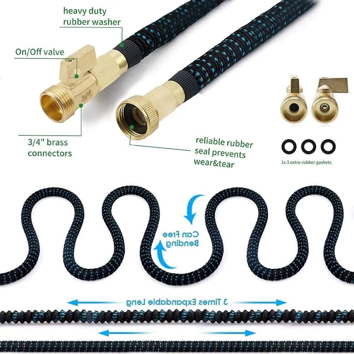 25ft 50ft 75ft 100ft 200ft outdoor kink free expanding garden water expandable hose pipe