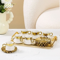 Ensemble de tasses à expresso en porcelaine, design arabe, ensemble de thé matcha, théière, 6 pièces, 90 ml, tasses à expresso en céramique réutilisables avec soucoupes