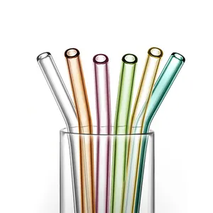 Online Hot Sale Borosilicate BPA-Free Glass Reusable Straw Set Milk Juice Drinks Colorful Straws For Whisky Bar