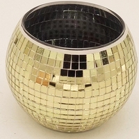 Porte-bougie en mosaïque de verre vintage à fond plat, pot à plantes avec lentille DISCO