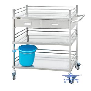 Chariot médical en acier inoxydable Yu Pengfei 650x420x870mm à trois niveaux avec tiroirs et roulettes - Product Image 1