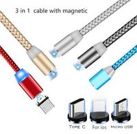 Câble de charge magnétique USB 3 en 1, USB vers Type C Micro, câbles de charge magnétique pour téléphone portable Samsung pour Huawei, vente flash