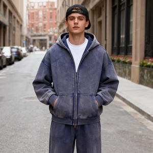 OEM Custom Brand Logo Applique Patch Hoodie 6749 Wholesale Heavy Weight Oversized Drop Shoulder Men <b>Zip</b> Up Streetwear Supplier - Product Image 2