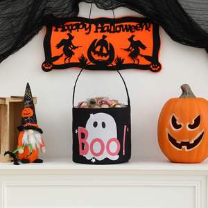 Cesta de Lona Personalizada para Dulces de Halloween, Reutilizable, con Diseño de Fantasma, para Niños, para Fiestas - Product Image 3