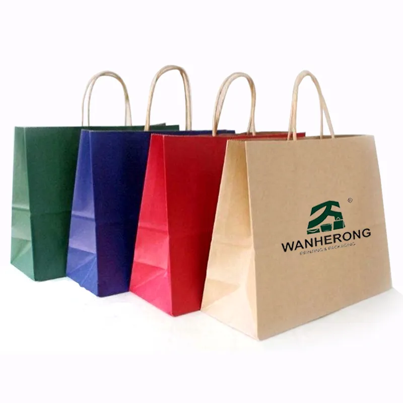 Custom made paper gift bags with your own logo white brown kraft craft shopping paper bages