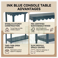 Table d'entrée moderne bleu encre à 2 niveaux, table murale, console à bord festonné avec étagère, table de canapé en bois écologique pour usage domestique