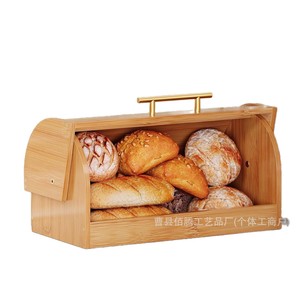 Bamboo Bread Box <b>Large</b> Capacity Kitchen Countertop Storage <b>Sliding</b> Cover For Bread Pastry Fruit Baking Storage - Product Image 1