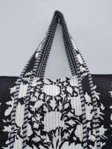 Sac fourre-tout fleuri matelassé Boho fait à la main réversible écologique 100% coton robuste épicerie pittoresque Logo imprimés d'animaux - Product Image 3