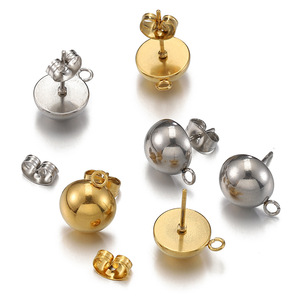 Half Ball Stud <b>Earring</b> Base | 18K PVD Gold Plated Stainless Steel Dome <b>Post</b> with Loop for DIY Drop <b>Earrings</b> Making - Product Image 5