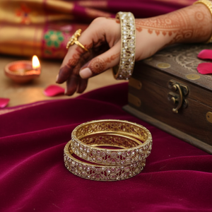 Stunning Jewelmaze Women's Gold Plated <b>Bangles</b> with Natural Stones and Classic Traditional <b>Indian</b> Craftsmanship - Product Image 3