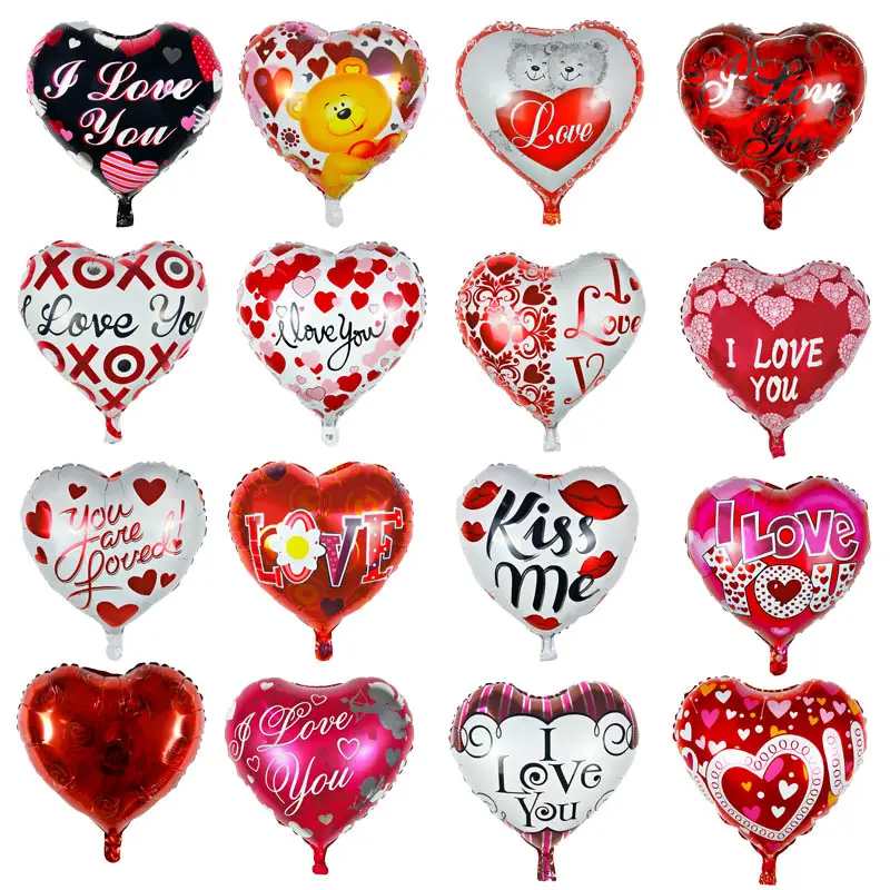 Valentines Day Balloons 18Inch I Love you Printing Heart Shape Foil Balloons Metallic For Happy Valentines Party Decoration Gift