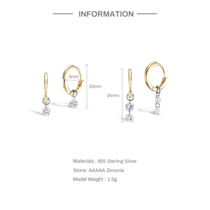 Boucles d'oreilles classiques CANNER en zircon avec un, deux ou trois pendentifs en zircon 5A, en argent S925, bijoux 18 carats - Product Image 3