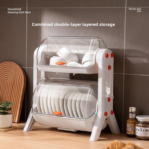 <span class=keywords><strong>Petit</strong></span> égouttoir à vaisselle double niveau en plastique non pliable avec bac de drainage pour bols, assiettes et <span class=keywords><strong>rangement</strong></span> des baguettes - Product Image 3