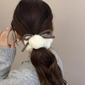 ผมหงอกนุ่มยืดหยุ่นผูกผมอุปกรณ์เสริมผมผมนางผ้ากำมะหยี่สีทึบคลุมโบว์ผูกผม - Product Image 2