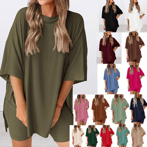 Ensemble de pyjama ample uni pour femme, vêtements de nuit décontractés, pantalon trois-quarts, tailles XS S M L XL XXL 3XL 4XL, style Europe et Amérique - Product Image 1