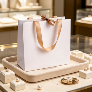 Sac cadeau en papier blanc de luxe, impression de logo personnalisé, ruban en satin, nœud, emballage pour bijoux et vêtements - Product Image 4