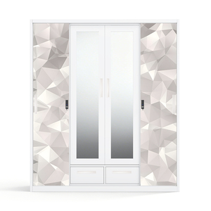 Armoire en acier imprimé avec barre de suspension, miroir et 4 portes coulissantes - Product Image 1