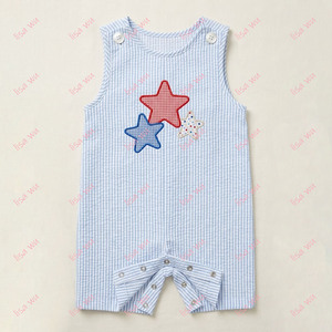 Abito da festa per bambina con colletto a conchiglia in seersucker personalizzato, per neonati, primavera estate, con monogramma, per il 4 luglio - Product Image 5