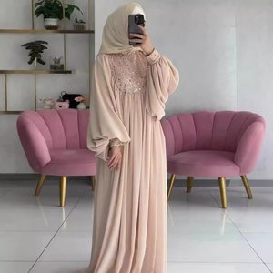 Cổ Tích Tòa Ánh Sáng Sang Trọng Cộng Với Kích Thước Hồi Giáo Abaya Ăn Mặc Với Dài Tay Áo & Lấp Lánh Thông Tin Chi Tiết Maxi Hồi Giáo Áo Choàng Ăn Mặc - Product Image 2