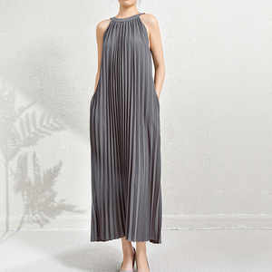 Đầm xếp li Miyake thanh lịch cho nữ Đầm dự tiệc dáng rộng không tay cổ dây trang phục nghỉ dưỡng mùa hè <span class=keywords><strong>2025</strong></span> - Product Image 2