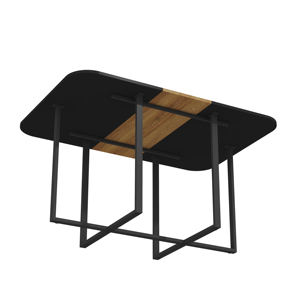 Ensemble de table de cuisine moderne 7 pièces noir et imitation bois avec 6 chaises en similicuir blanc, ensemble de salle à manger compact pour petits espaces - Product Image 4