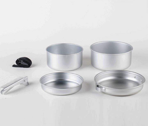 Kit de cuisson portable en aluminium léger pour 1-2 personnes, avec couvercles, pour camping en extérieur, format compact avec sangle de fixation - Product Image 4