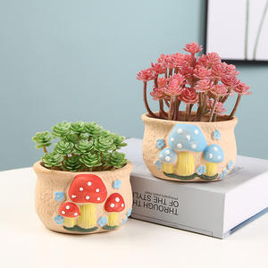 Pot de fleurs en céramique brûlée à la main, motif <span class=keywords><strong>champignon</strong></span> mignon, avec trous, pot ovale pour plantes succulentes, plante en pot - Product Image 4