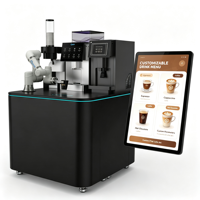Robot à café entièrement automatisé à bras unique et conception ouverte, pour café fraîchement moulu, 24h/24 sans personnel