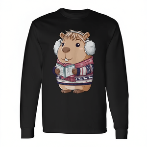 T-shirt à manches longues avec motif Capybara en costume de Noël, design ambiance hivernale - Product Image 2