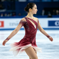 Costume de patinage artistique à manches longues pour enfants et adultes, robe en maille dégradée rouge vin avec strass pour spectacle sur glace et compétition